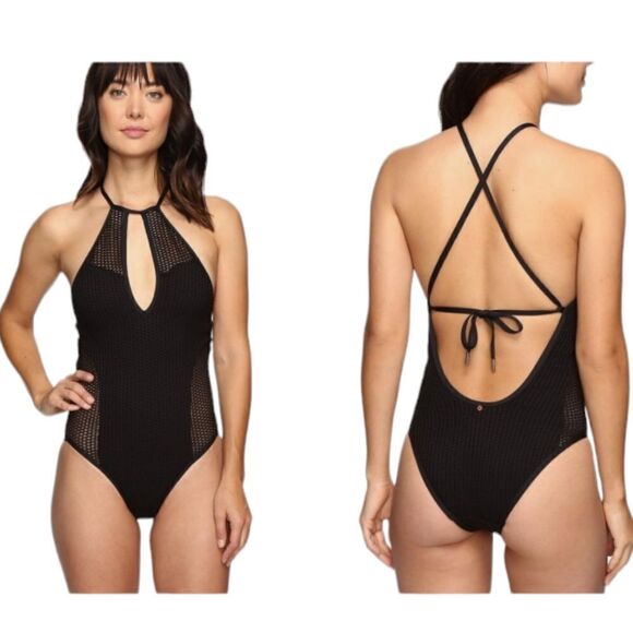 Red Carter Sun Dance Mesh Keyhole Halter High Neck Mio One Piece Swimsuit Small - Picture 1 of 10
